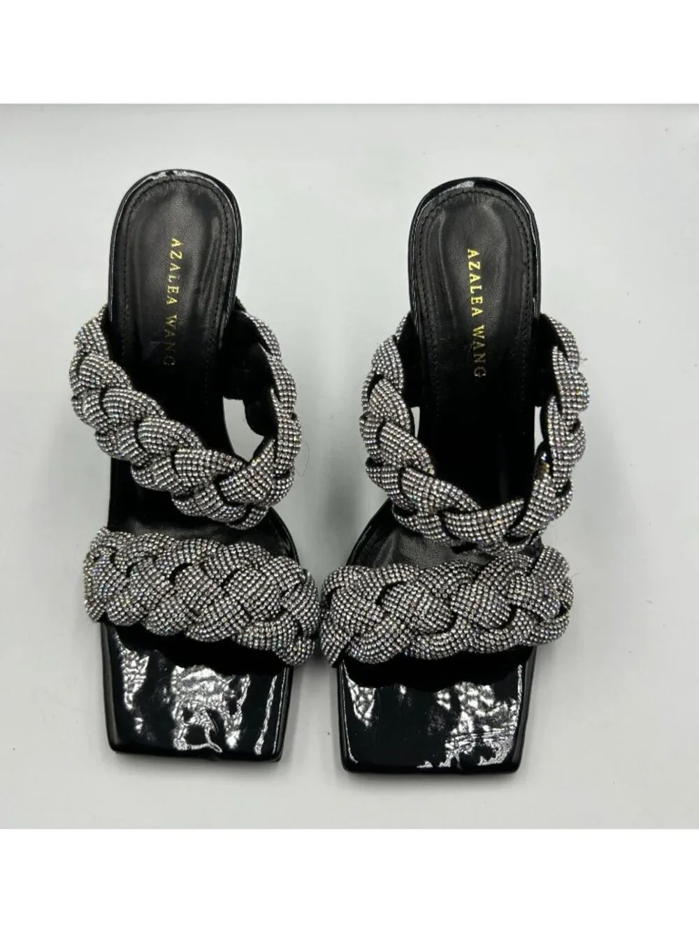 Azalea Wang Women's Black Patent Rhinestone Braided Stiletto Heels Size 6 3366 - Picture 9 of 16